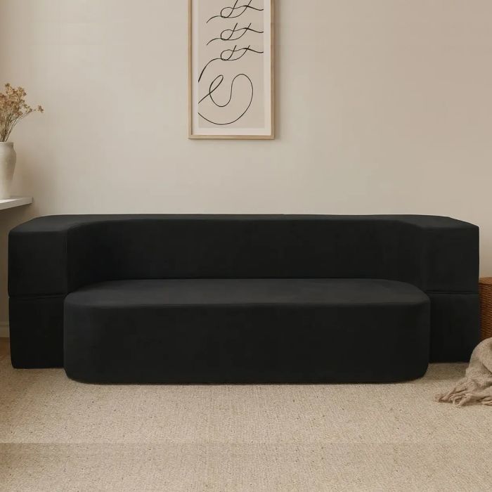 AMELIA Fabric 2 Seater Sofa Bed - Black