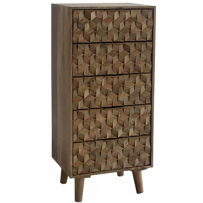 Oak Finish Chest of Drawers - GRIMSBY Tallboy Medium Chest 5 Drawers