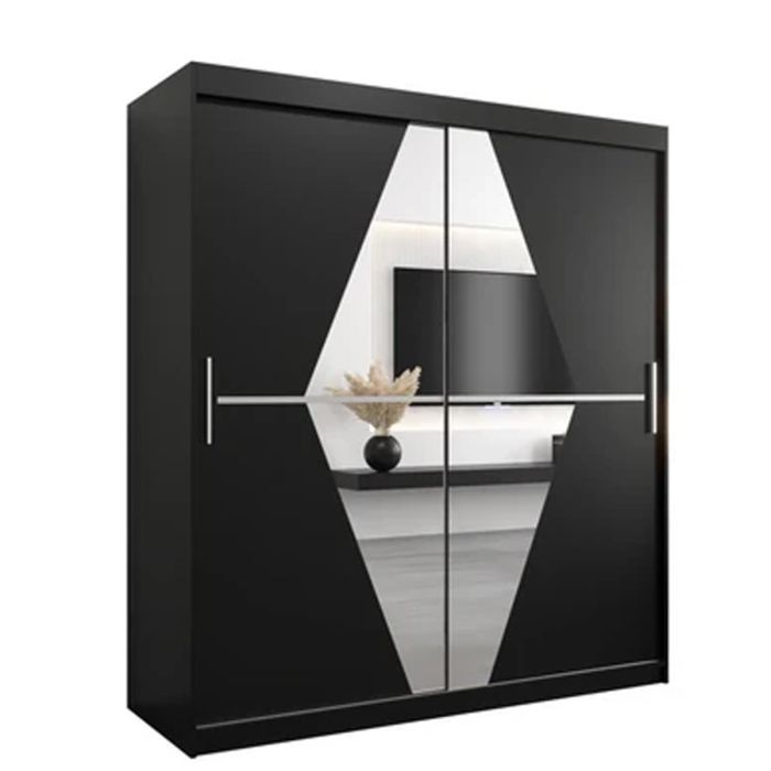 SPURDLE 2 Door Mirrored Sliding Wardrobe Black - 180cm