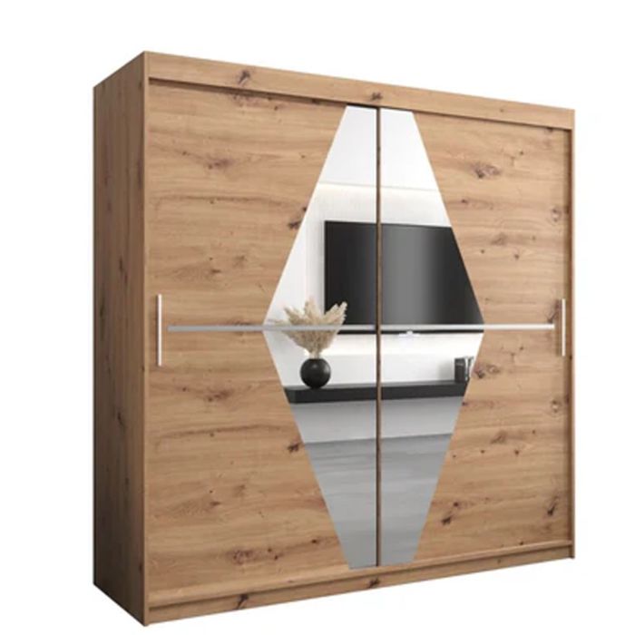 SPURDLE 2 Door Mirrored Sliding Wardrobe Medium Oak - 200cm