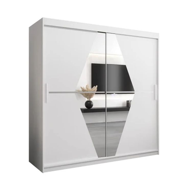 SPURDLE 2 Door Mirrored Sliding Wardrobe White - 200cm