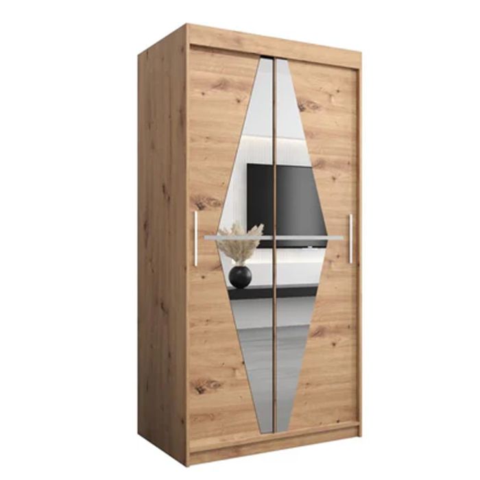 SPURDLE 2 Door Mirrored Sliding Wardrobe Medium Oak - 100cm