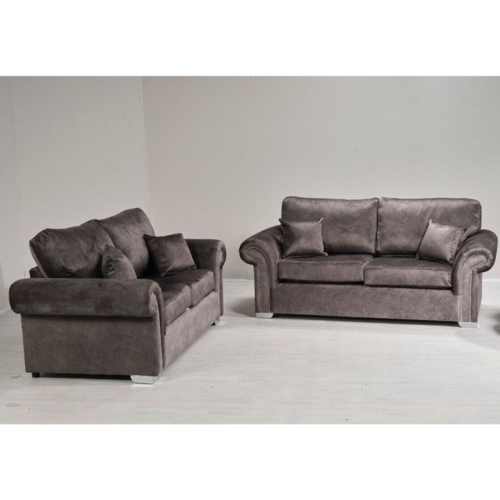 LYNDA Dapple Fabric 3 Seater and 2 Seater Fullback Sofa Set - Grey