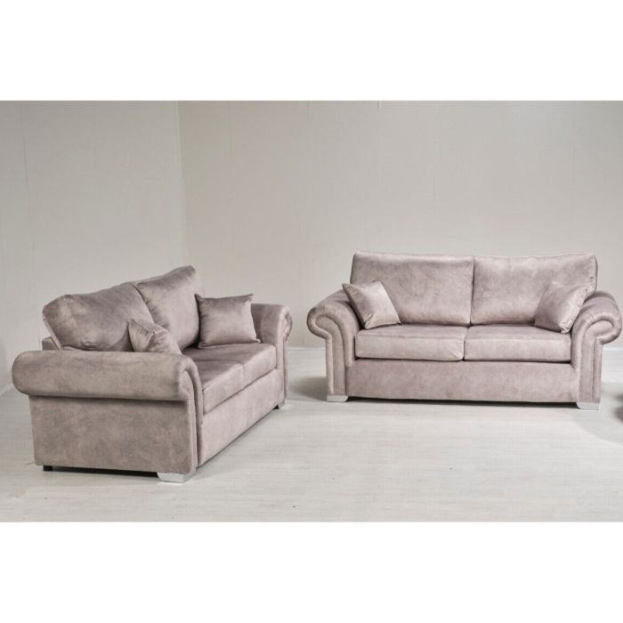 LYNDA Dapple Fabric 3 Seater and 2 Seater Fullback Sofa Set - Silver