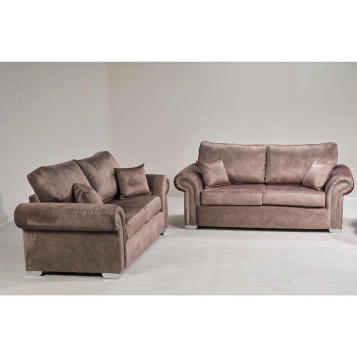 LYNDA Dapple Fabric 3 Seater and 2 Seater Fullback Sofa Set - Brown
