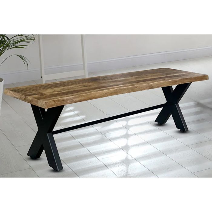 Solid Metal Legs Mango Wood Dining Bench 160cm - Brown and Black