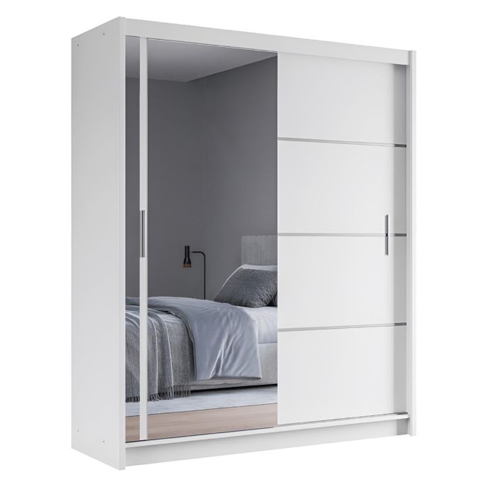 Broadland Sliding Door 180cm Wardrobe with Mirror - White