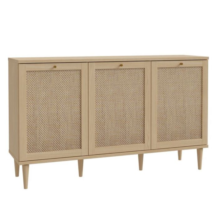 Collins Solid Wood Legs 3 Door Sideboard - Rattan Effect