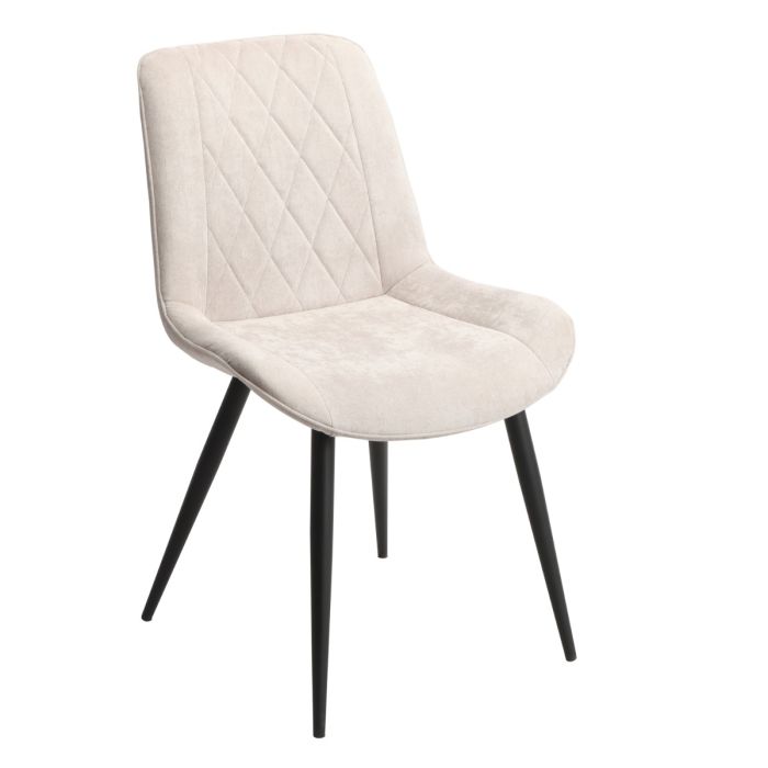 Black Solid Metal Frame Diamond Stitch Natural Fabric Dining Chair - Set of 2