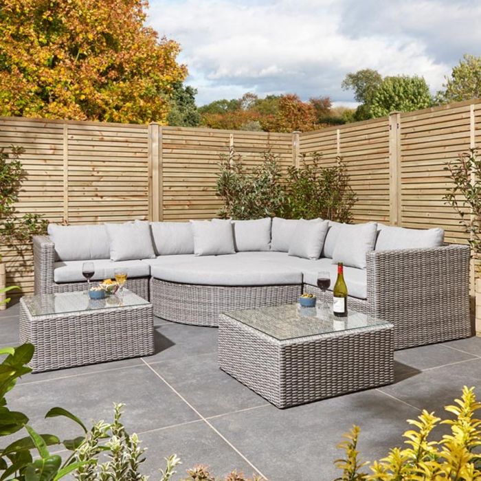 Helen Multifunction Rattan Effect Set with Cushions and Glass Tops