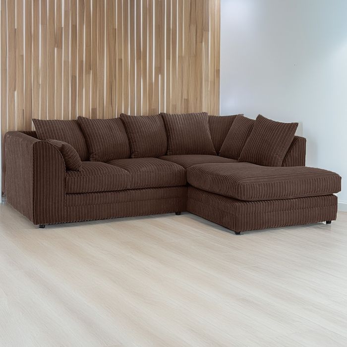DESMOND Jumbo Cord 4 Seater L Shaped - Right Hand Facing Corner Sofa - Chocolate Brown