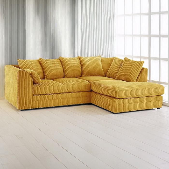 DESMOND Jumbo Cord 4 Seater L Shaped - Right Hand Facing Corner Sofa - Mustard