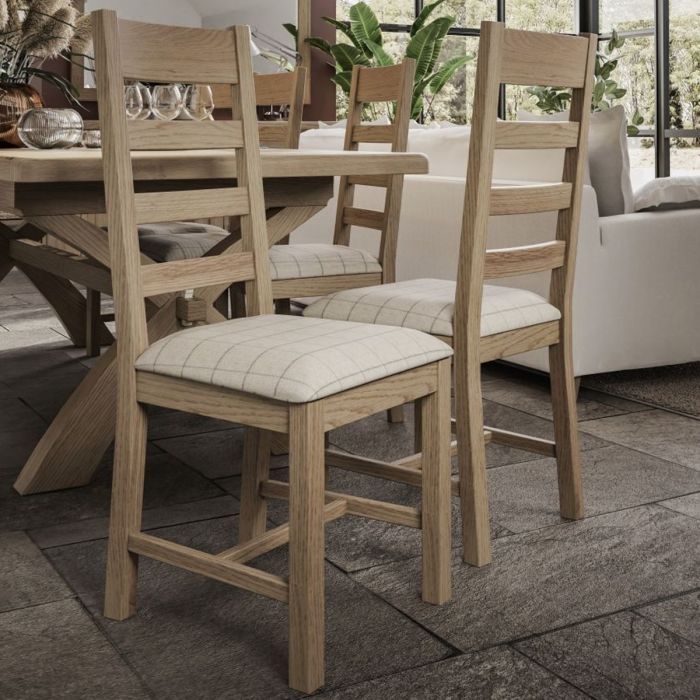 LOTARO Fabric Slatted Smoked Oak Dining Chair Set of 2 - Beige