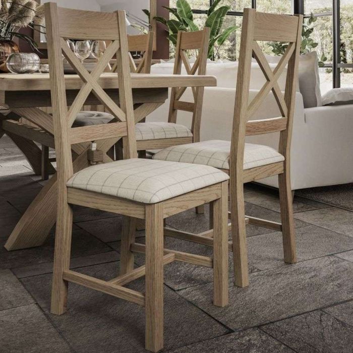 LOTARO Fabric Smoke Oak Dining Chair Set of 2 - Natural Check