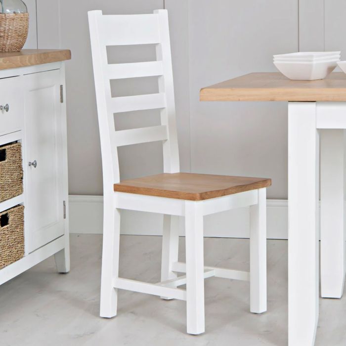 FANSER Wooden Seat Ladder Dining Chair Set of 2 - White