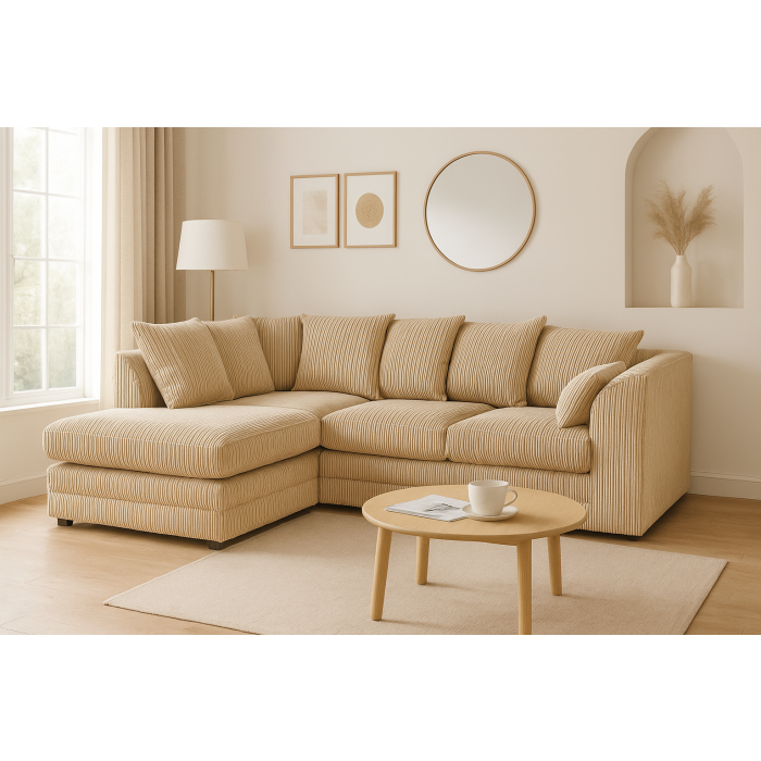 MONA Jumbo Cord 4 Seater L Shaped - Left Hand Facing Corner Sofa - Mink