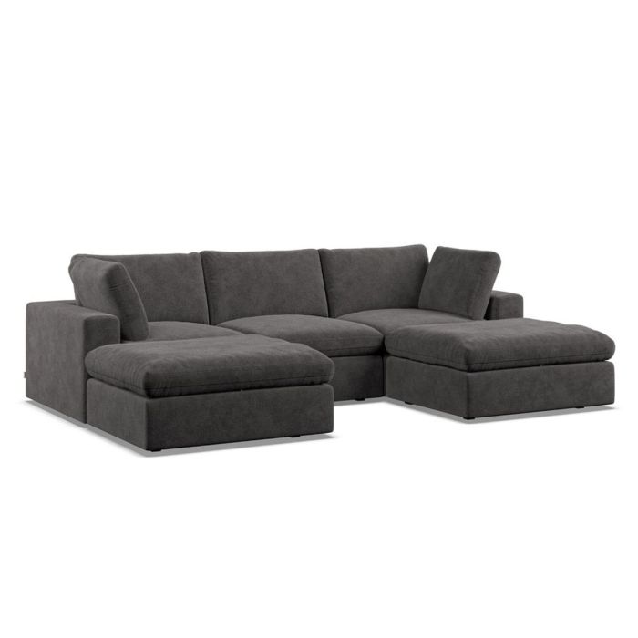 Corner Sofa - OBLAK Fabric 5 Seater U Shaped Slate - Footstool End