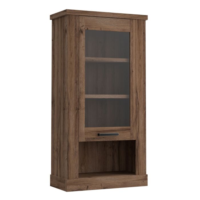 Tendring Wall Mounted 1 Door Display Cabinet with Open Storage - Tabak Oak