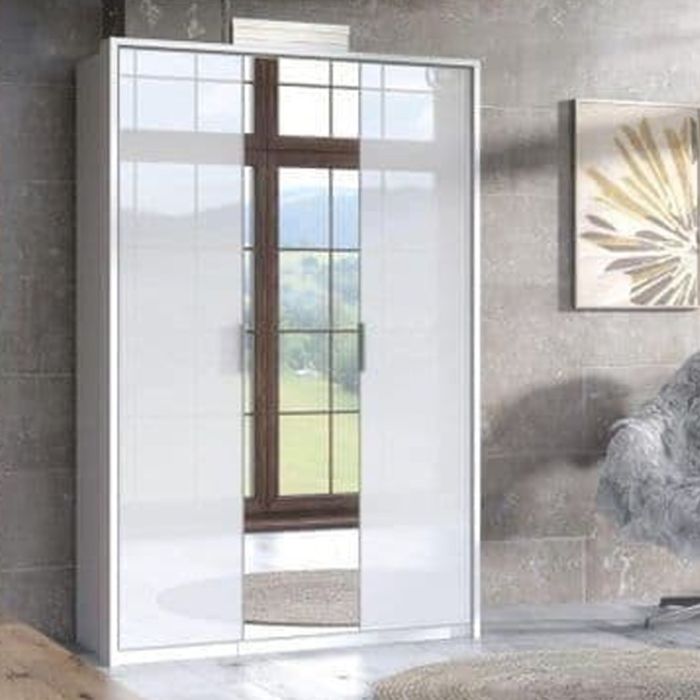 ANGELA 3 Door Mirrored Wardrobe White - 125cm