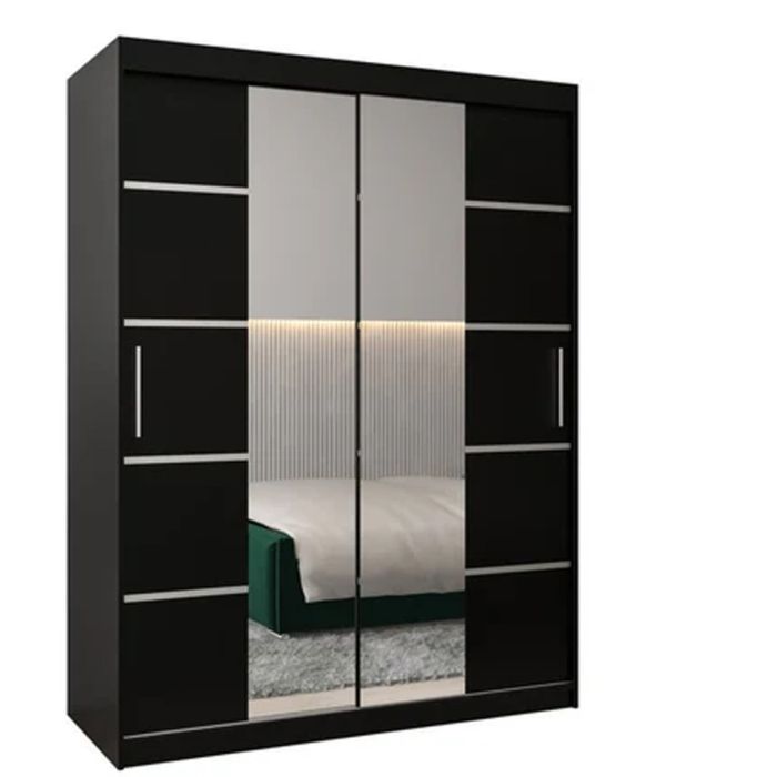 VICENZA II 2 Door Mirrored Sliding Wardrobe Black - 150cm