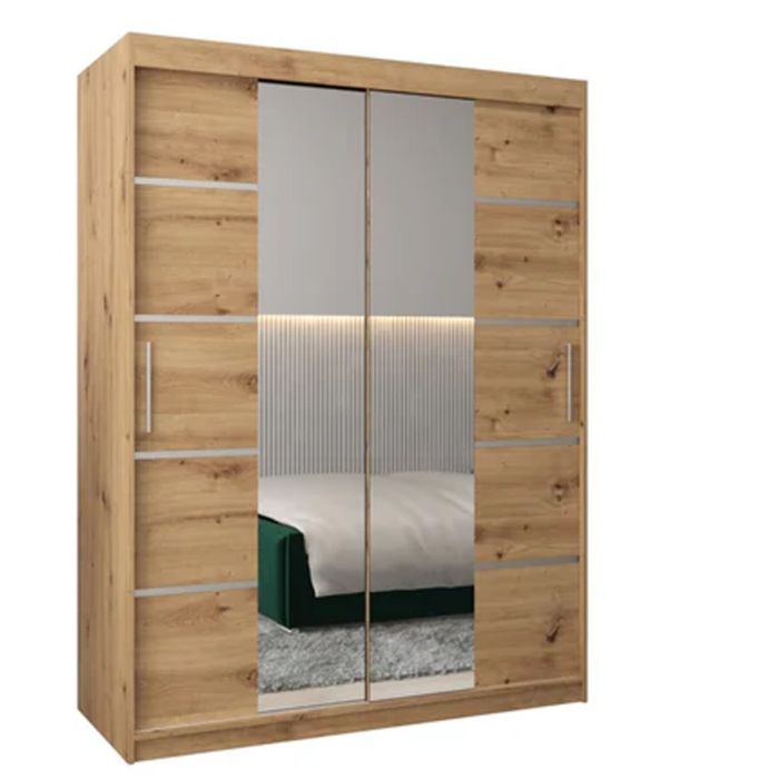 VICENZA II 2 Door Mirrored Sliding Wardrobe Medium Oak - 150cm