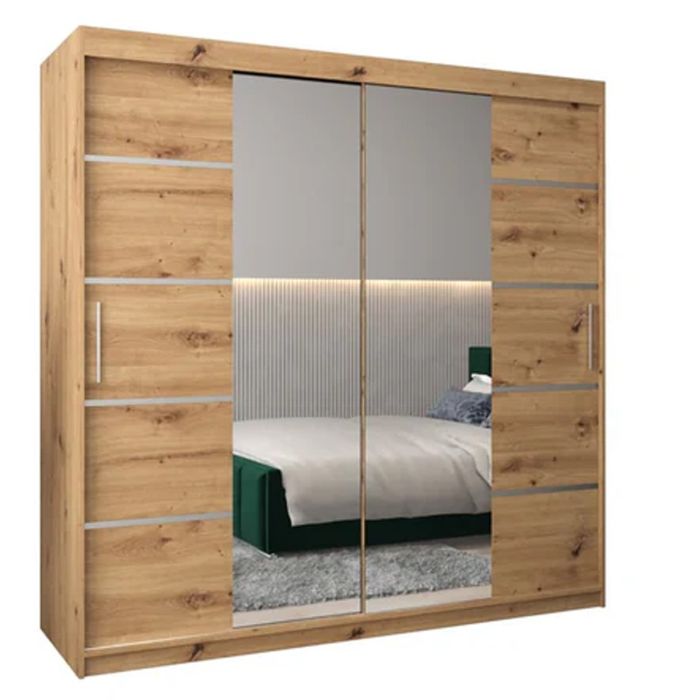 VICENZA 2 Door Mirrored Sliding Wardrobe Medium Oak - 200cm