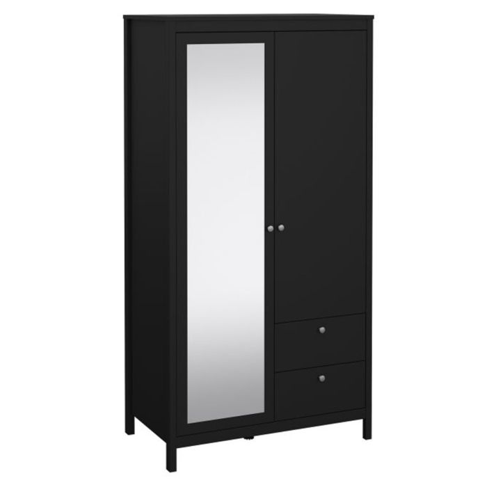 MEMPHIS 2 Door Mirrored Wardrobe with 2 Drawers Matt Black - 102.3cm