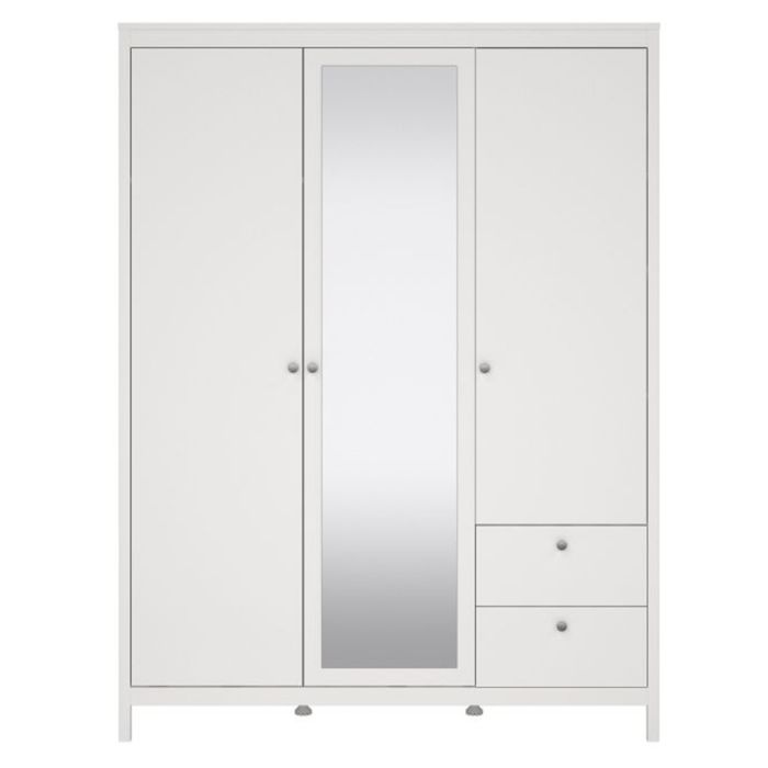 MEMPHIS 3 Door Mirrored Wardrobe with 2 Drawers White - 150cm