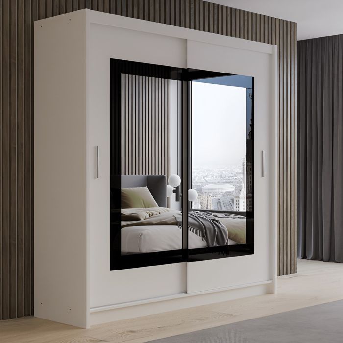 Hampstead 203cm Sliding Door Wardrobe with Mirror - White and Grey