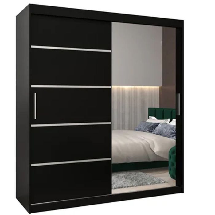 VICENZA 2 Door Mirrored Sliding Wardrobe Black - 180cm