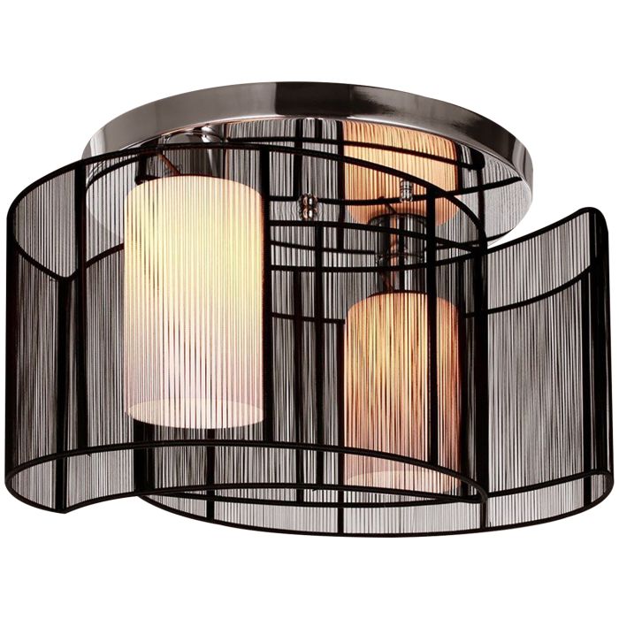 Metal Ceiling Light Chandelier, 40x25H cm, Chrome/Fabric-Black