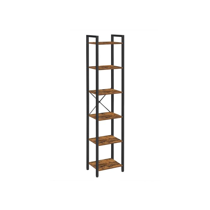 6-Tier Bookshelf Rustic Brown and Black