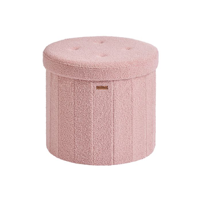 Storage Ottoman Stool - VELSO Round Foldable Storage Ottoman with Removable Lid - Jelly Pink