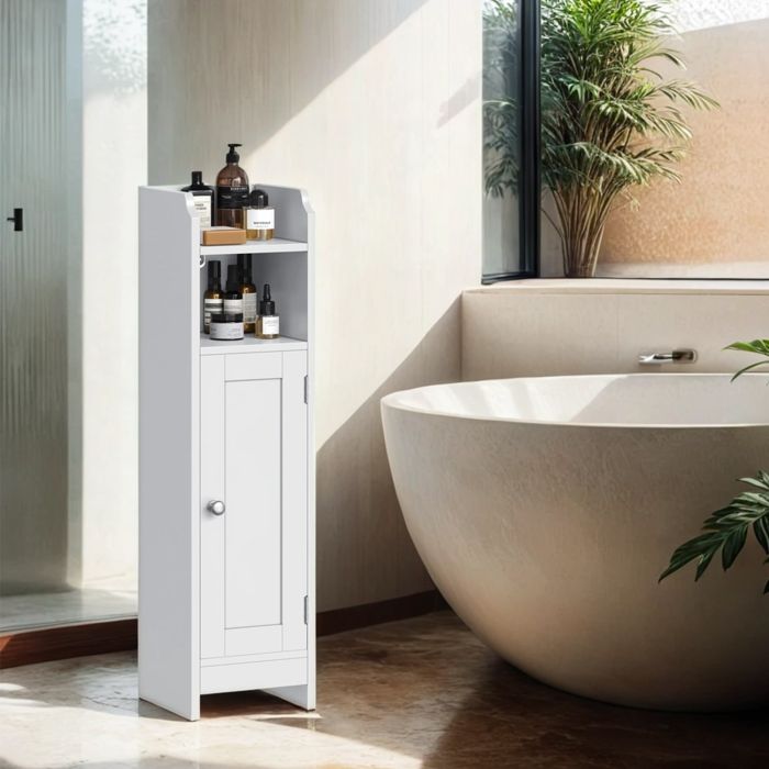 Bathroom Cabinet - MARDA Corner Floor Cabinet with Door and Adjustable Shelves - White