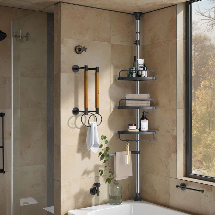 Shower Caddy - MARDA Telescopic Corner Shelf Stainless Steel - Black