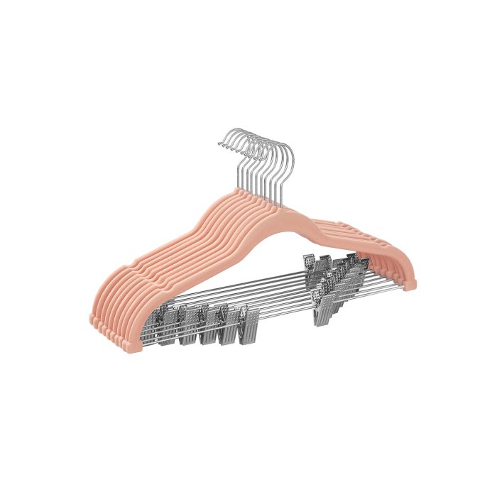 Set of 10 Velvet Hangers with Adjustable Clips Pink