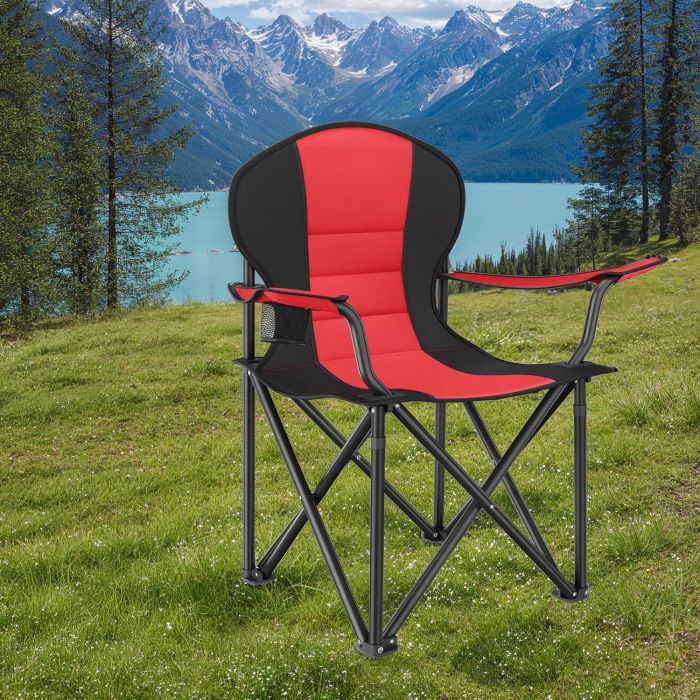 Camping Chair - FIORIA Folding Outdoor Chair with Padded Seat and Cup Holder - Red