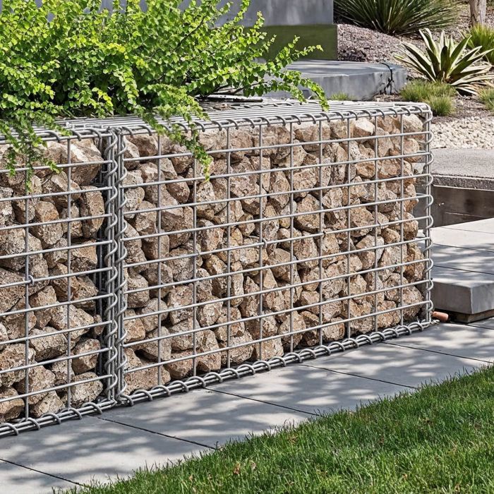 Gabion Fence - FIORIA Metal Cage Mesh Set of 4 5 x 10 cm - Silver