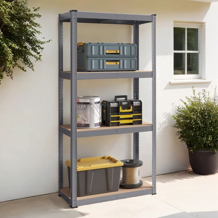 Shelving Unit - FIORIA 4 Tier Steel Storage - Grey