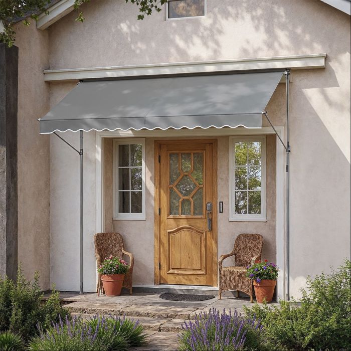 Retractable Awning - FIORIA Manual Sunshade Height Adjustable with Crank 300cm - Grey