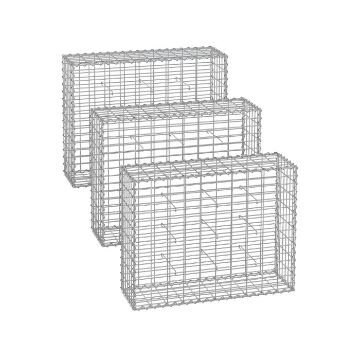 Gabion Cage - SOLZA Metal Stone Cage 100x80x30cm - Silver
