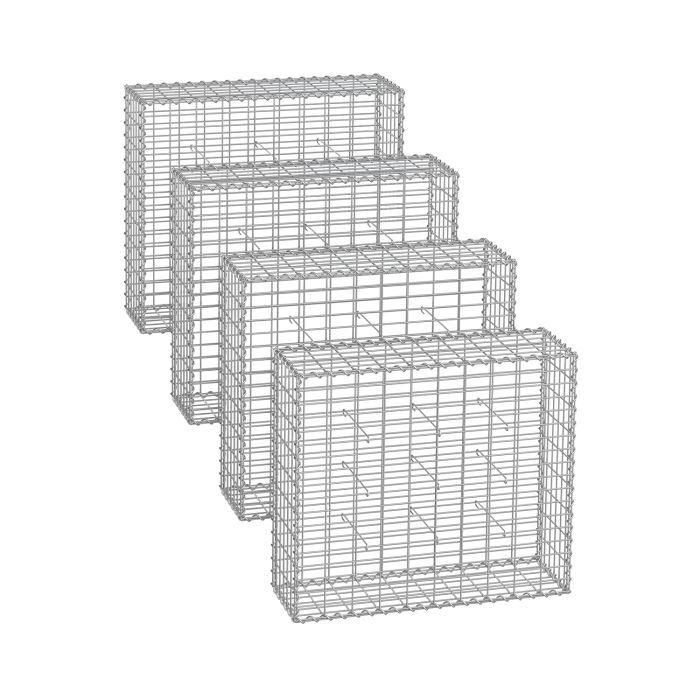 Gabion Cage - VELRAH Metal Stone Cage - 100 x 90 x 30 cm - Silver