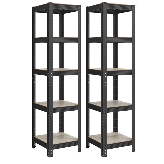 Shelving Units - TARLIA Set of 2 Shelving Units Natural Wood with Black Metal Frame - Black