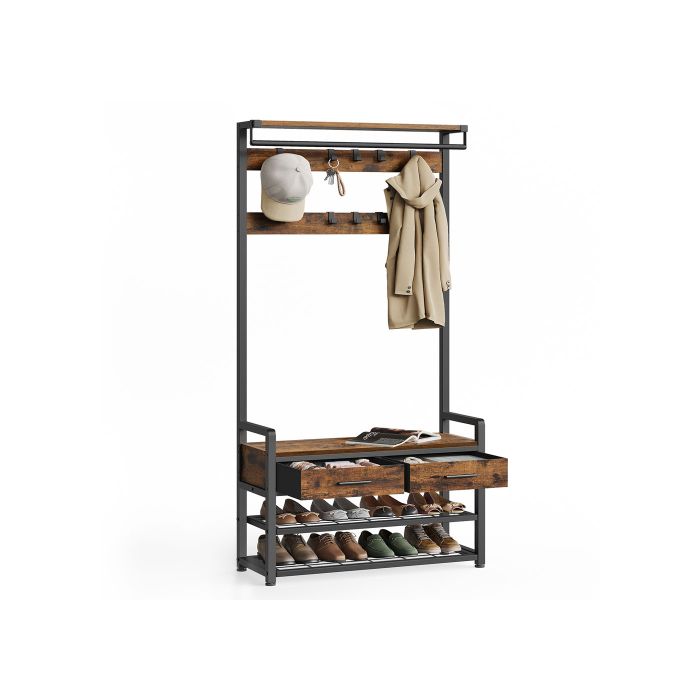 Coat Rack - VELRO Coat Rack with Shoe Bench - Brown