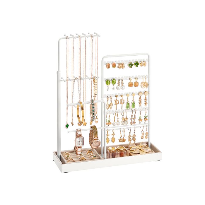 Jewellery Organizer - AVOLIA Metal Frame Adjustable Velvet Stand - White