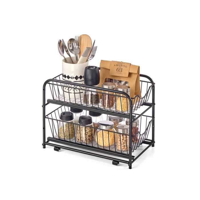 Sink Organizer - LUSLIA 2 Tier Sliding Basket Under Sink Drawer - Black