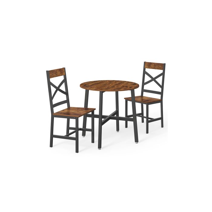 Dining Set - ORARO Round Table with 2 Chairs Kitchen Seating - Brown