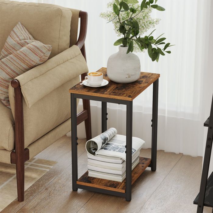 Side Tables - VERRA Set of 2 Rustic Brown 2 Tier Sofa Bedside Table