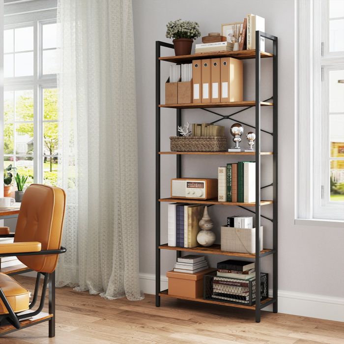 Bookshelf - VERRA 6 Tier Freestanding Bookcase - Brown