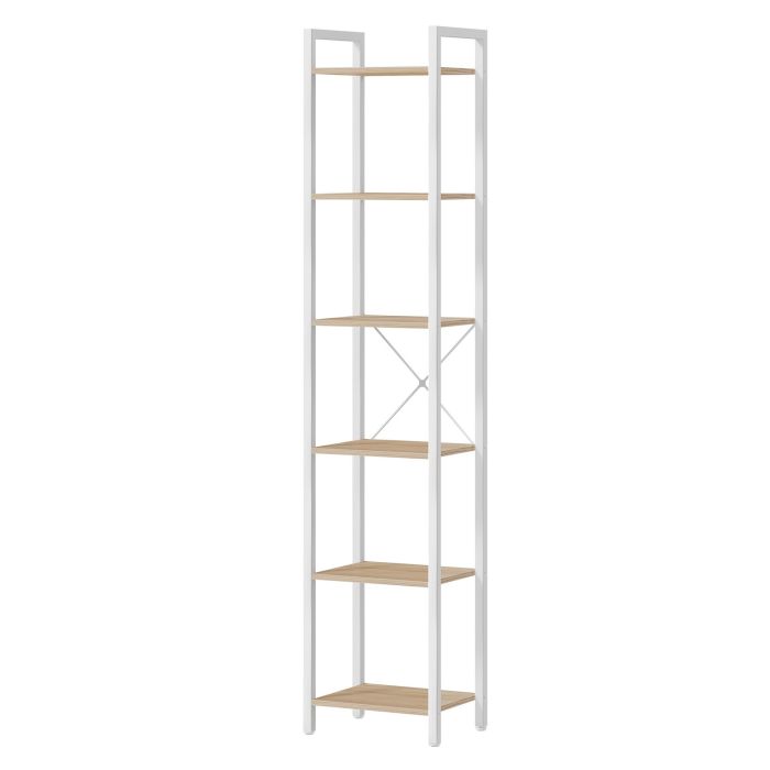 HAWTHORNMERE 6 Tier Narrow Bookshelf - White and Light Oak